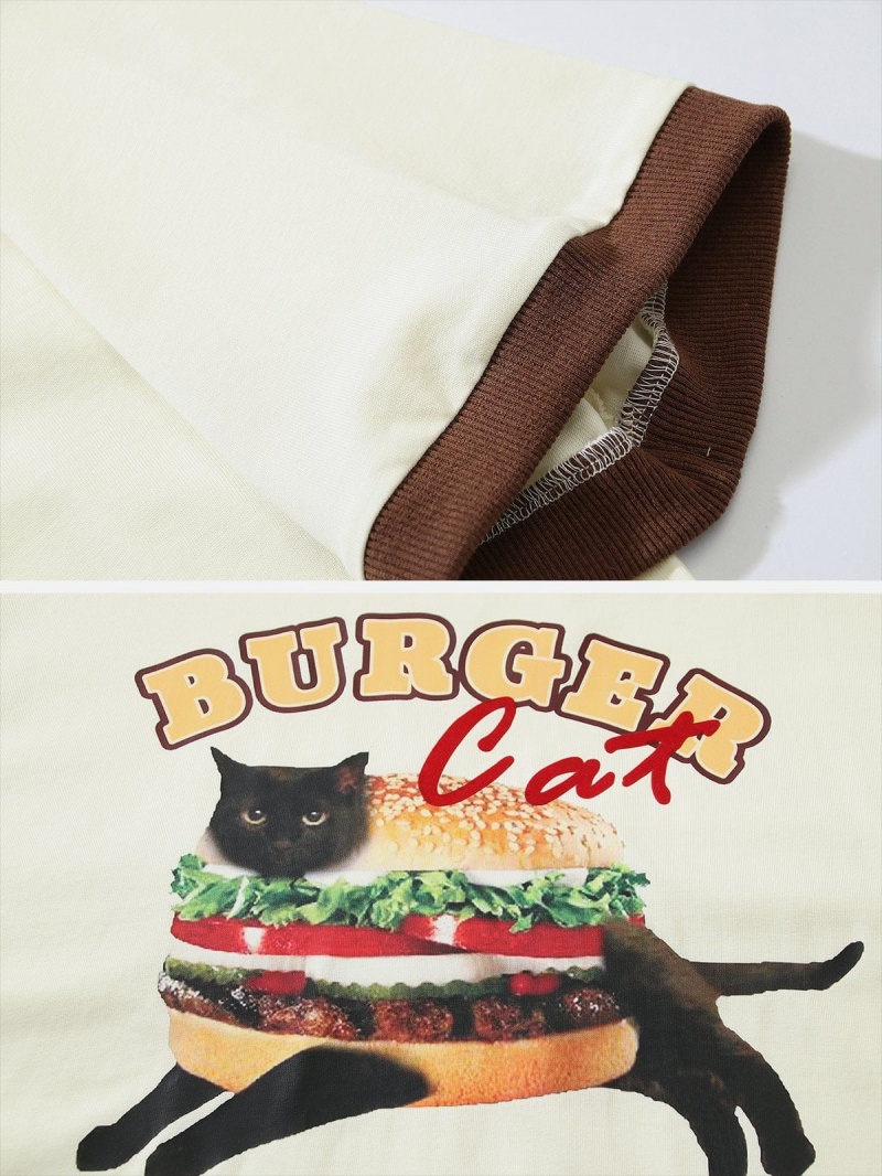 Marron  T Shirts Aelfric Eden Hamburger Cat Print Tee - XZB-8432361